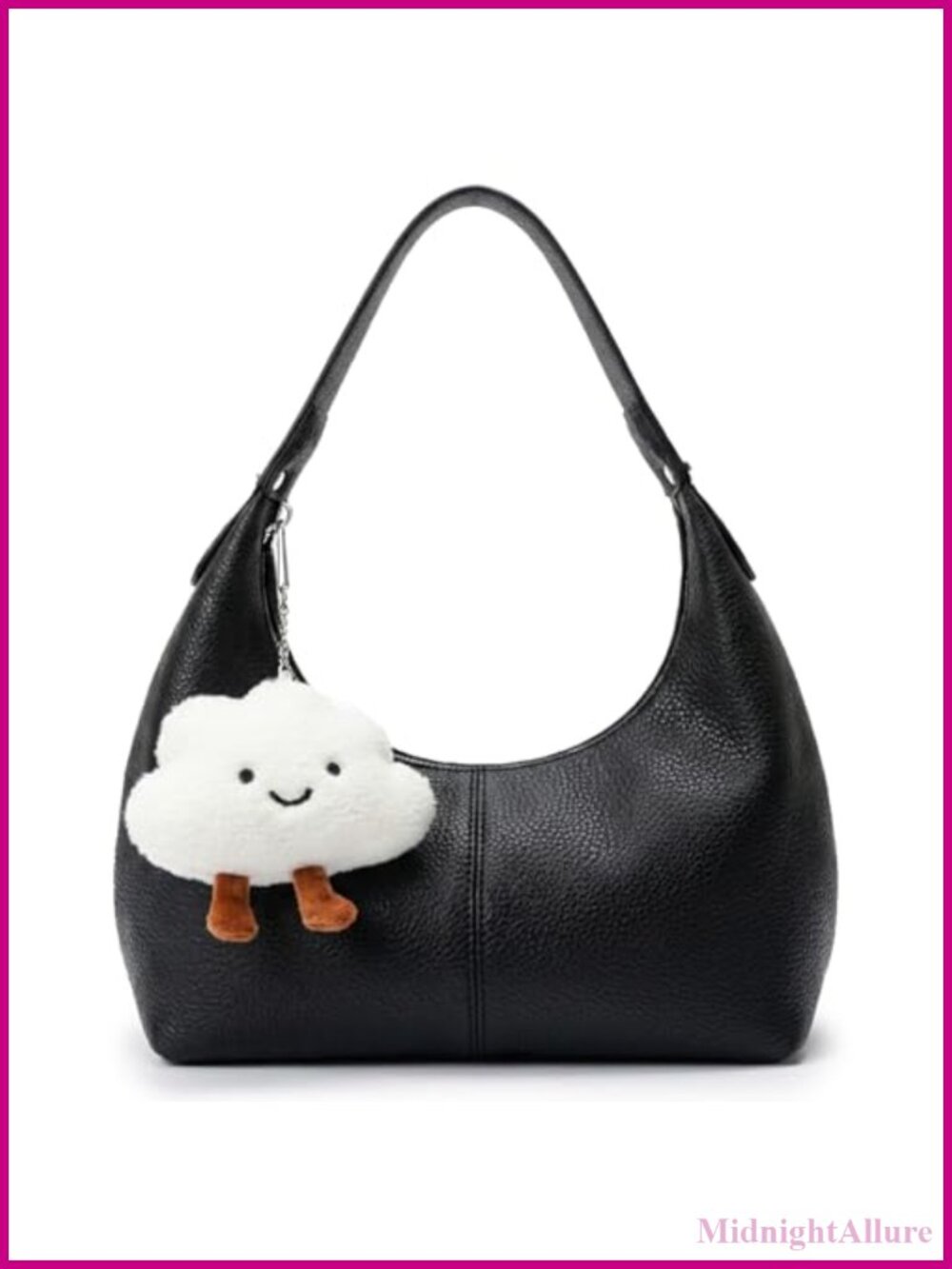 Small Soft Vegan Leather Hobo Bag Slouchy Shoulder Bag with Cloud Pendant